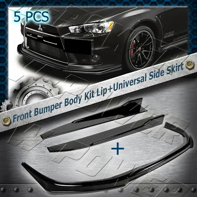 Painted Black For 2008-2015 Mitsubishi EVO X  Front Bumper Lip + Side Skirt 5PCS • $108.41