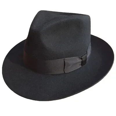 Mens Black Wool Wide Brim Fedora Felt Trilby Hat • $43.99