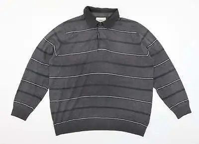 £4.75 • Buy Atlantic Bay Mens Grey Striped Cotton Polo Size XL Collared Pullover