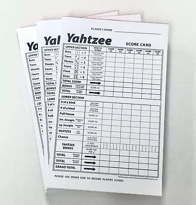 Yahtzee Score Card Pad Sheets Dice Game-One-Sided Front (300 Sheets)-Print USA ! • $18.75