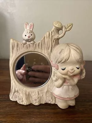 Vintage Uctci Japan Little Girl With Bunny On Tree Trunk Mirror Figurine • $9.99