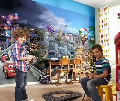 Disney Cars Wall Mural Kids Bedroom Photo Wallpaper + Adhesive Lightning Mcqueen • $110.23