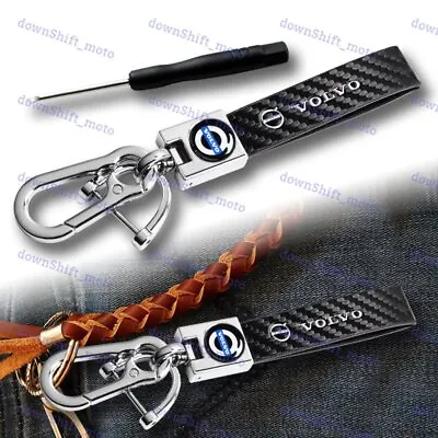 Black Carbon Leather Gift Keychain Lanyard Quick Release Key Chain For All Volvo • $13