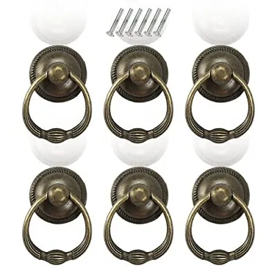 6Pcs Vintage Bronze Drop Ring Knobs Pulls Handles Hardware Furniture Drawer • $15.37