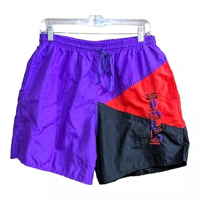 Vintage Umbro Shorts Mens L Purple Red Colorblock Soccer Running USA Made Logo • $35