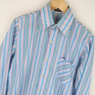 Vintage 70's Dagger Collar Striped Mens Shirt Disco SZ  Small 37 (M3916) • £20.95