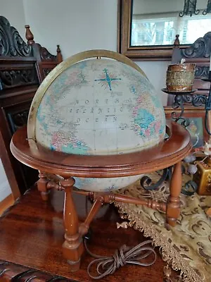 Vintage Replogle 12  Diameter World Premier Light Up Globe Wood Stand Tabletop • $75.90