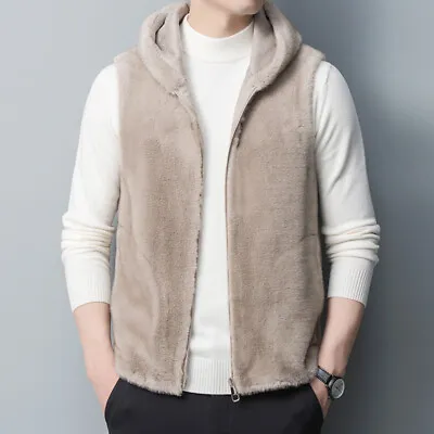 Men's Vest Winter Mink Hooded Korean Fashion Waistcoat Casual Warm Coats Plus Sz • $126.09