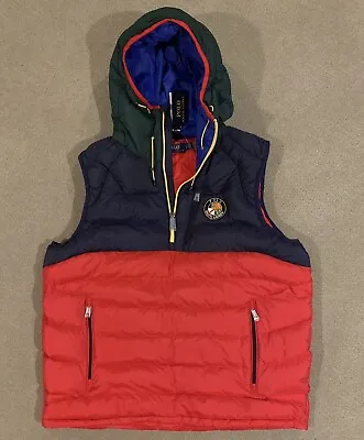 Polo Ralph Lauren Big Crest Cookie Patch Hooded Pullover Puffer Vest Mens Size L • $145