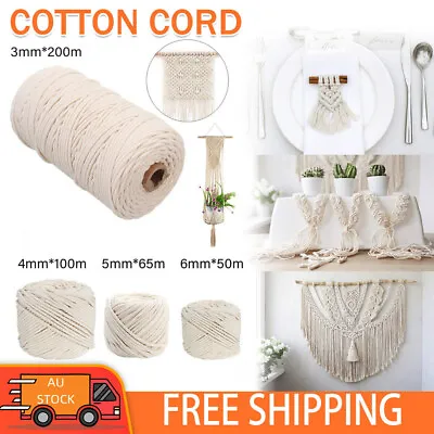 $17.85 • Buy 3/4/5/6mm Natural Cotton Twisted Cord Craft Macrame Artisan Rope Weaving Wire AU
