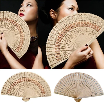 £3.49 • Buy Bamboo Wooden Folding Hand Held Fan Flower Curved Holiday Wedding Party Favors *