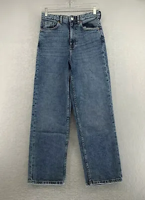Monki Womens Vintage High Waist 5 Pocket Design Denim Blue Straight Jeans Sz 27 • $43.99