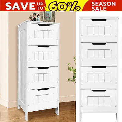 Bathroom Cabinet Furniture White PVC 4 Drawer Unit  Storage Waterproof Cupboard • £37