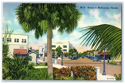 C1940 Scene Street Classic Cars Parked Railroad In Melbourne Florida FL Postcard • $14.98