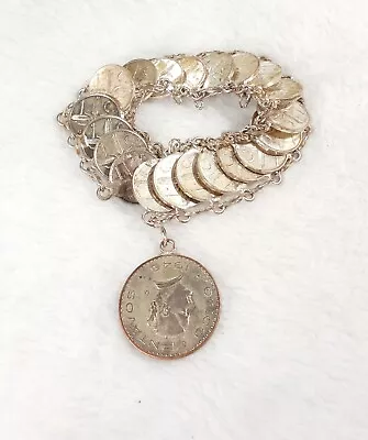 1940's To 1960's Mexican Centavo Coin Bracelet  8 In. 21 Coins • $18