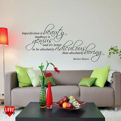 Marilyn Monroe Imperfection Is Beauty Quote Vinyl Wall Art Sticker • £22.99
