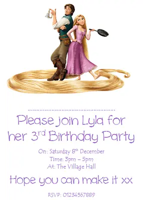 Personalised Photo Paper Card Party Invites Invitations DISNEY TANGLED RAPUNZEL • £25.99