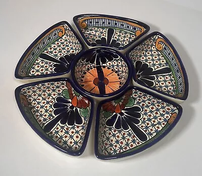 Mexican Talavera Divided Salsa Chip Bowl Appetizer Condiment Lazy Susan Dishes • $32