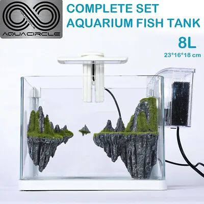 Aquarium Fish Tank Curved Glass RGB LED Light Complete Set Filter Pump 8 L • $59.95