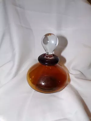 VTG Art Glass Amber Bottle With Glass Cork • $20