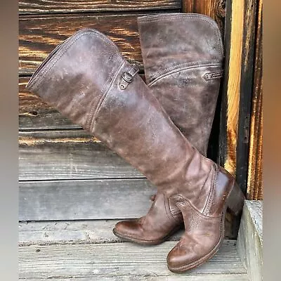 Frye Jane Tall Cuff Leather Boots Size 6 Over The Knee Boots Dark Brown 77594 • $80