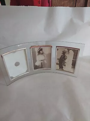 Modern Curved Glass Multi Picture Frame Holds 3 Photos 5  X 3.5  Silver Trim NEW • $16