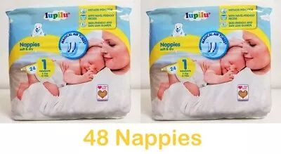 Lupilu Nappy Size 1 Newborn 48 Nappies Soft & Dry - 2 Pack (2-5 Kg/4-11 Lbs) • £9.49