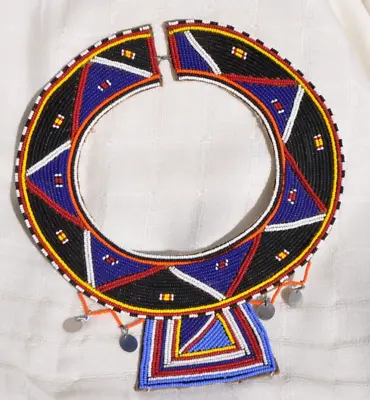 African Maasai Tribal Kenya Beaded Wedding Ceremonial Collar Necklace Leather • $26.57