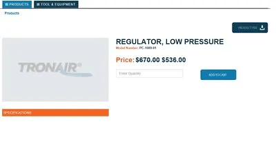 TRONAIR  PC-1089-01 Nitrogen Low Pressure Regulator • $350