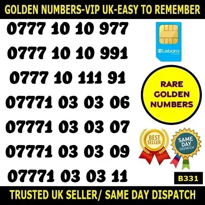 £13.95 • Buy Golden Number Rare VIP Lebara UK SIMS-Easy To Remember Unique Numbers - LOT B331