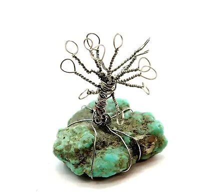 Vintage Miniature Asian Wire Bonsai Tree Sculpture On Jade Stone 1.5  Tall  • $16.19