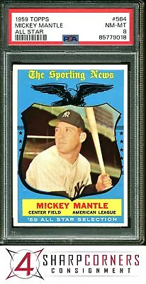 1959 Topps All Star #564 Mickey Mantle Yankees Hof Psa 8 • $990