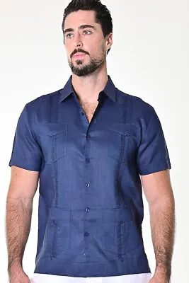 £51.67 • Buy Bohio Linen Guayabera Shirt For Men - Navy Cuban Traditional (4)- Pocket -LS499