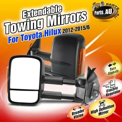 $297.99 • Buy 2PCS Black Extendable Towing Mirrors For Toyota Hilux 2005-2015 W/ Indicators