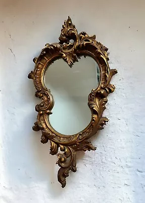 French Louis XV-style Carved Giltwood Wall Mirror Scrolled Design Filigree Pedim • $350