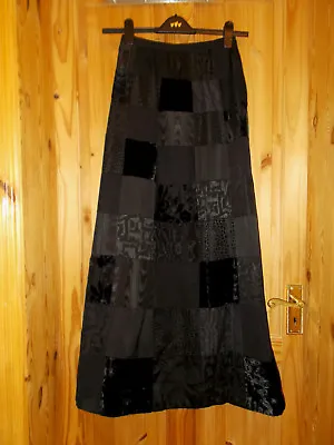 ANTHONY MOORE Black Patchwork Velvet Goth Steampunk Victoriana Maxi Skirt 8-10 • £29.99