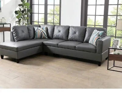 Modern L-Shaped Gray Vegan Leather Living Room Sectional Sofa • $698