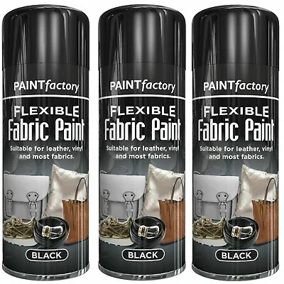3 X Flexible Fabric & Vinyl Spray Paint Leather Textile Fast Drying Black 200ml • £8.95