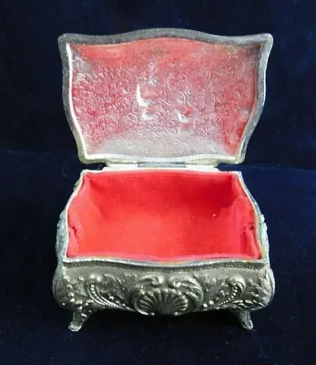 Pewter Trinket Box Red Lined Hinged Lid Made In Japan Victorian Image Vtg • £20.14