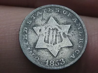 1853 Three 3 Cent Silver Trime- 3CS VG Details • $43.35