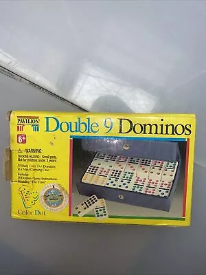 PAVILION DOMINOES Set Of 55 Color Dot In Vinyl Gray Case In Original Box • $10.99