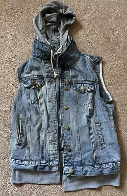 Sleeveless Denim Jacket With Hoodie - Casual- Summer-Size 12 • $9.90
