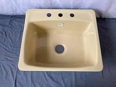 Vtg NOS Cast Iron Harvest Gold Yellow Porcelain Old Drop In Kitchen Sink 111-23E • $295