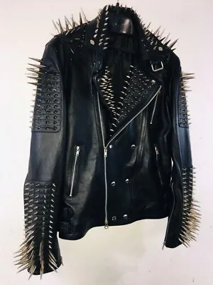 New Hanmdade Black Leather Studded Jacket fashion Jacket biker Jacket For Men • $319.99