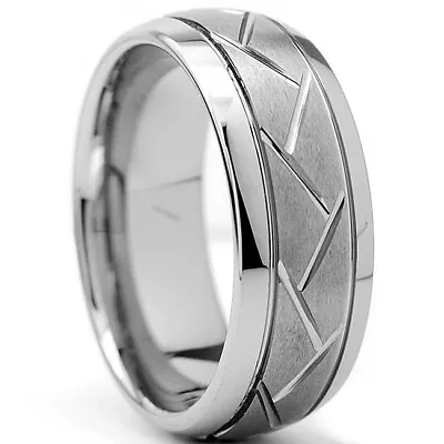 Men's Tungsten Criss Cross Grooved Engagement Wedding Band Ring 8MM Size 8 • $19.99
