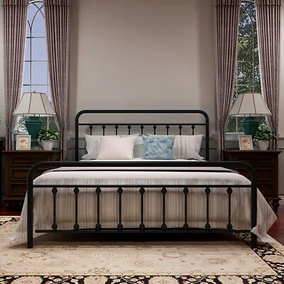 Heavy Duty No Nnoise Metal Bed Frame With Headboard Steel Slat Support • $153.10