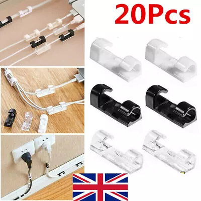 20Pcs Self Adhesive Wire Cable Cord Clips Clamp Table Wall Tidy Organizer Holder • £3.59