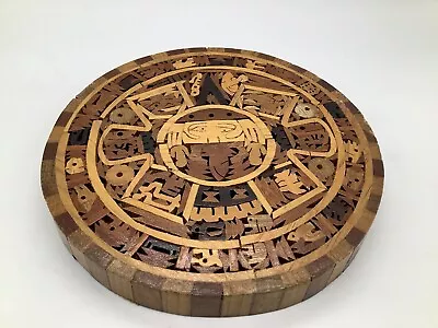 Wooden Aztec Mayan Mexico Calendar Hand Carved Inlay Wood • $16.99