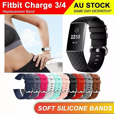 $3.99 • Buy Fitbit Charge 3 4 Watch Soft Silicone Replacement Band Strap Diamond Texture AU