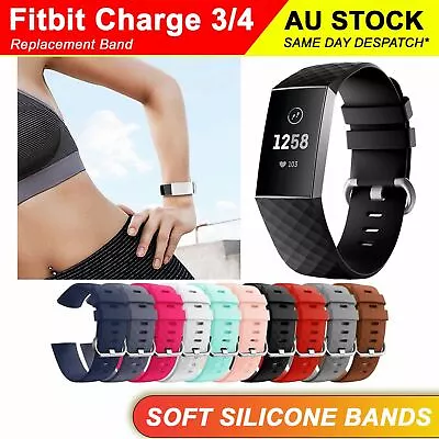 Fitbit Charge 3 4 Watch Soft Silicone Replacement Band Strap Diamond Texture AU • $4.58